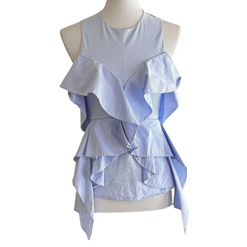 Acler Blue White Stripe Ruffle Sleeveless Blouse Top AU 6 US 2